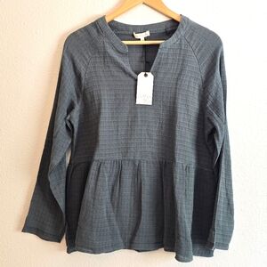 Cotton Bleu Long Sleeve Peplum Top